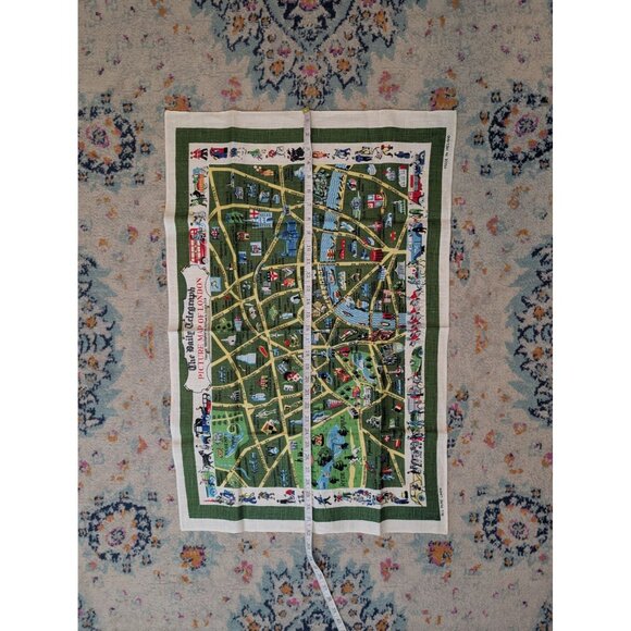 Vintage‎ Mid Century Irish Linen Souvenir Tea Towel - Picture Map of London - Picture 6 of 6